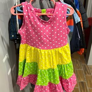 Nannette Kids Sleeveless Pink/yellow/green Pot A Dot Dress